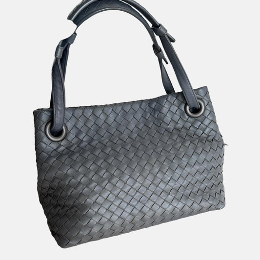 Bottega Veneta Garda Shoulder Bag Intrecciato Nappa Leather Grey Small 25cm