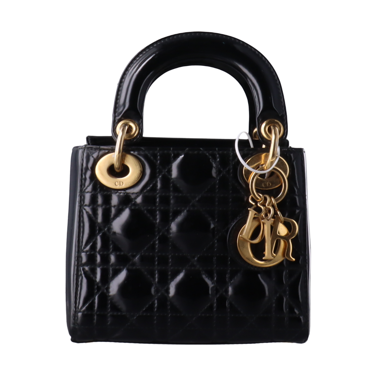 Lady Dior Mini Black Patent Leather handbag with gold hardware Leather Strap Rovelle Bags