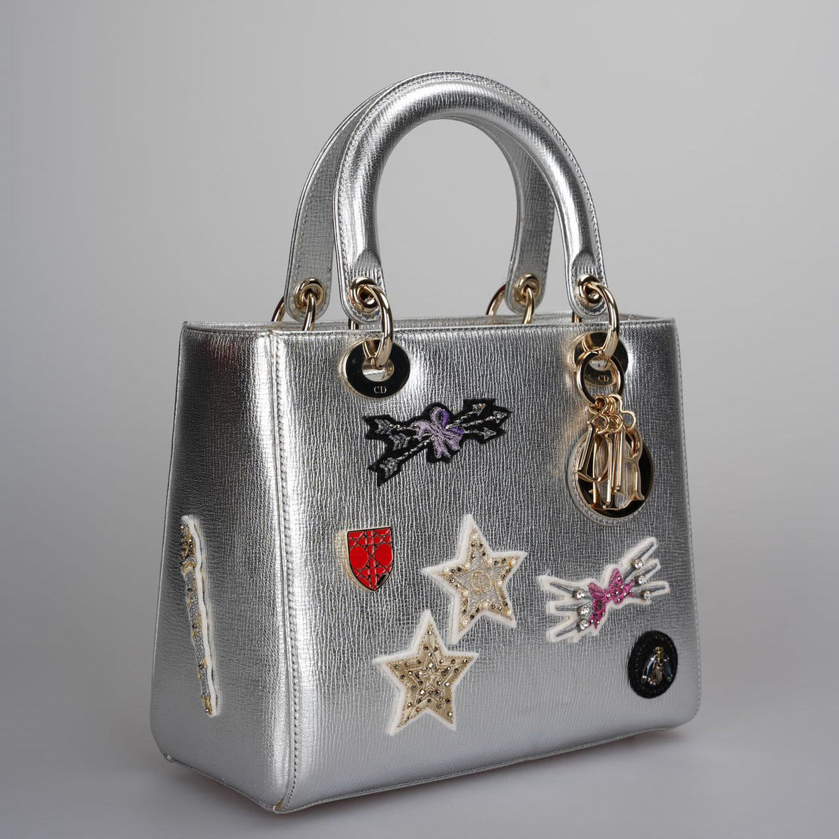 Christian Dior Leather Lady Dior Shoulder Bag In Silver Limited Edition Rovelle Bags