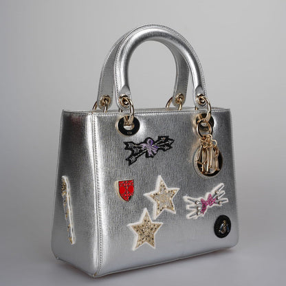 Christian Dior Leather Lady Dior Shoulder Bag In Silver Limited Edition Rovelle Bags