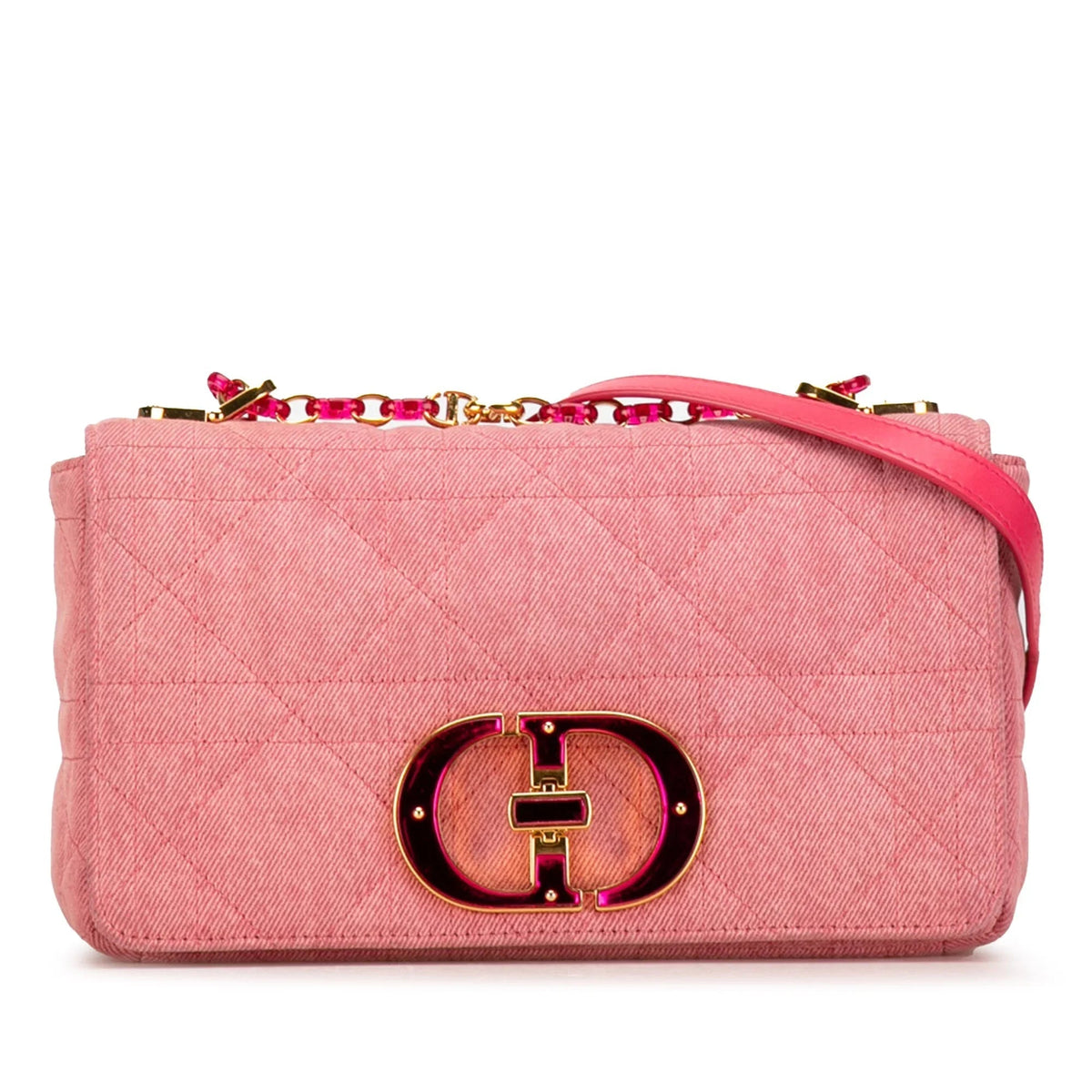 Pink Dior Medium Denim Macrocannage Caro Bag Rovelle Bags
