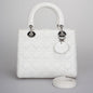 Christian Dior White Medium Lady Dior Bag In Cannage Lambskin Leather With Silver Hardware Rovelle Bags