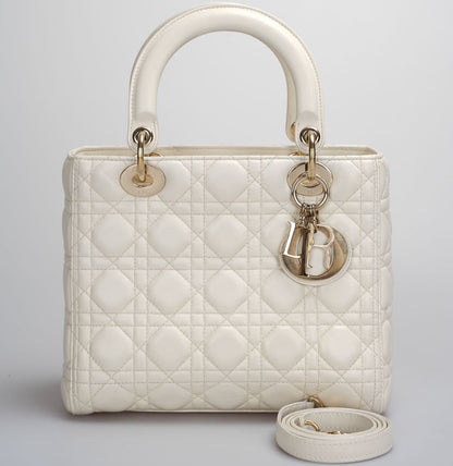 Christian Dior Lady Dior Bag White Medium 2017 Rovelle Bags
