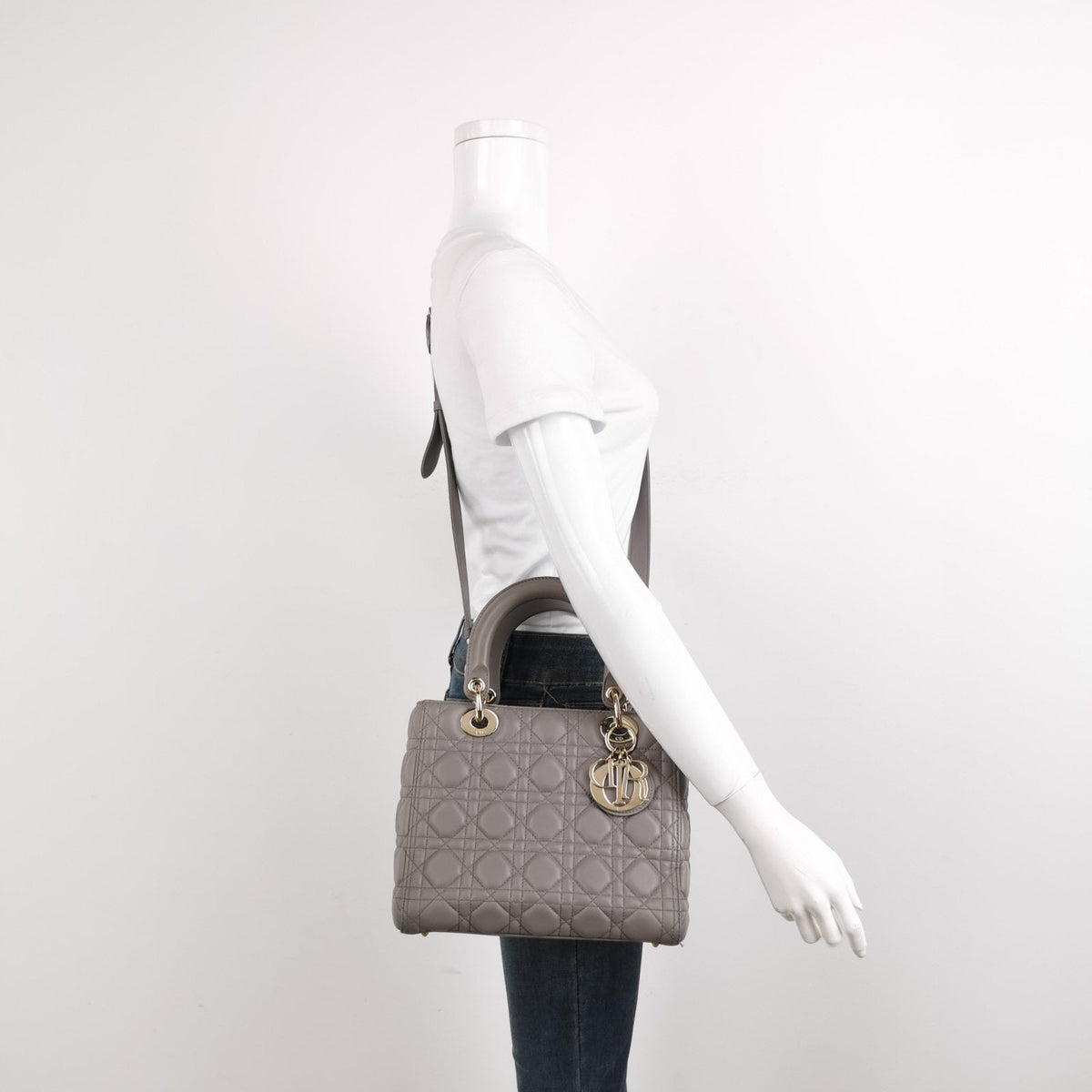 Lady Dior Grey Medium Lambskin Cannage Leather Handbag ABC Strap Rovelle Bags