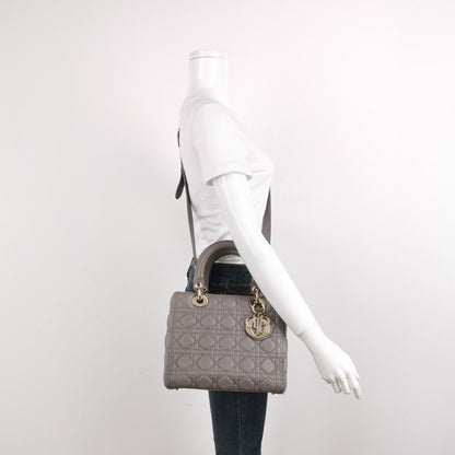 Lady Dior Grey Medium Lambskin Cannage Leather Handbag ABC Strap Rovelle Bags