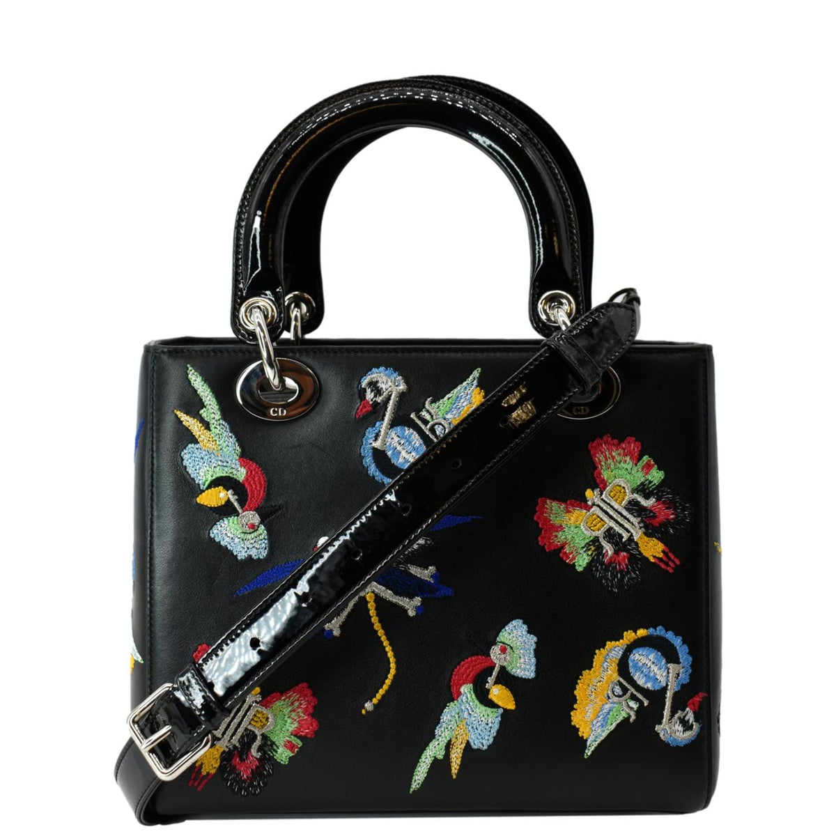 CHRISTIAN DIOR Lady Dior Embroidered Calfskin Shoulder Bag Black Rovelle Bags