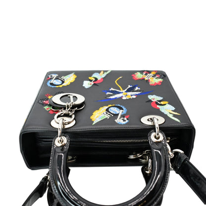 CHRISTIAN DIOR Lady Dior Embroidered Calfskin Shoulder Bag Black Rovelle Bags