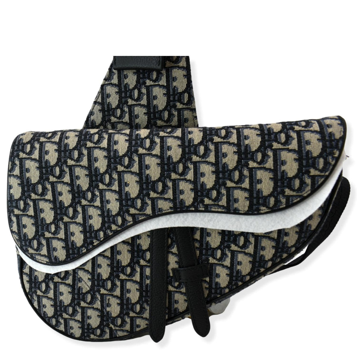 Christian Dior Saddle Oblique Jacquard Crossbody Bag Navy Grey Rovelle Bags