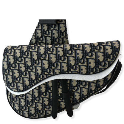 Christian Dior Saddle Oblique Jacquard Crossbody Bag Navy Grey Rovelle Bags