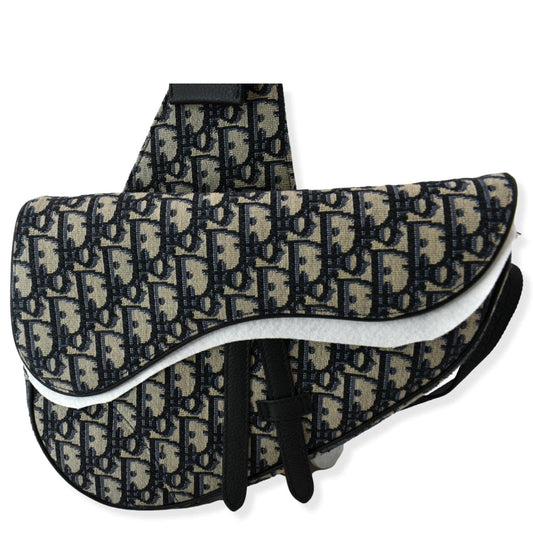 Christian Dior Saddle Oblique Jacquard Crossbody Bag Navy Grey Rovelle Bags