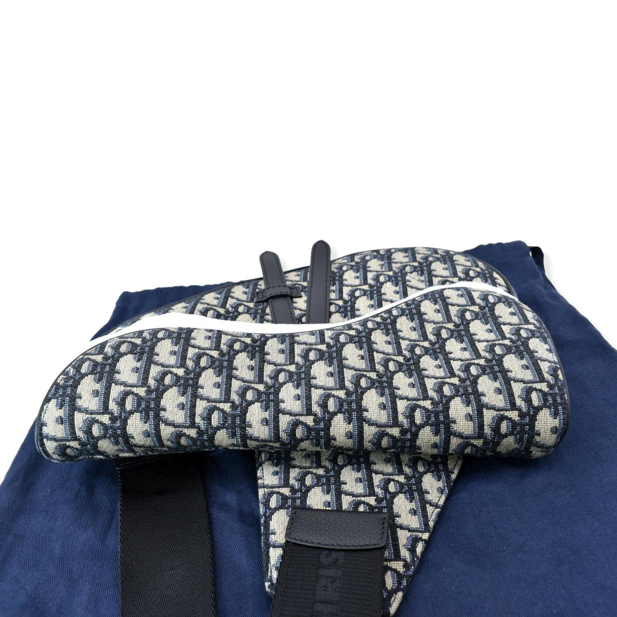 Christian Dior Saddle Oblique Jacquard Crossbody Bag Navy Grey Rovelle Bags