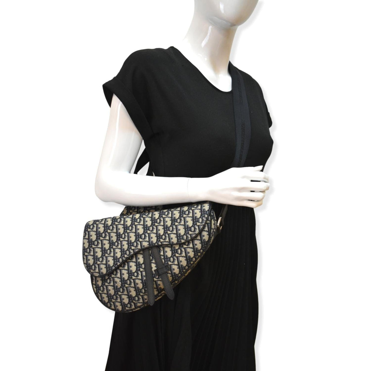 Christian Dior Saddle Oblique Jacquard Crossbody Bag Navy Grey Rovelle Bags