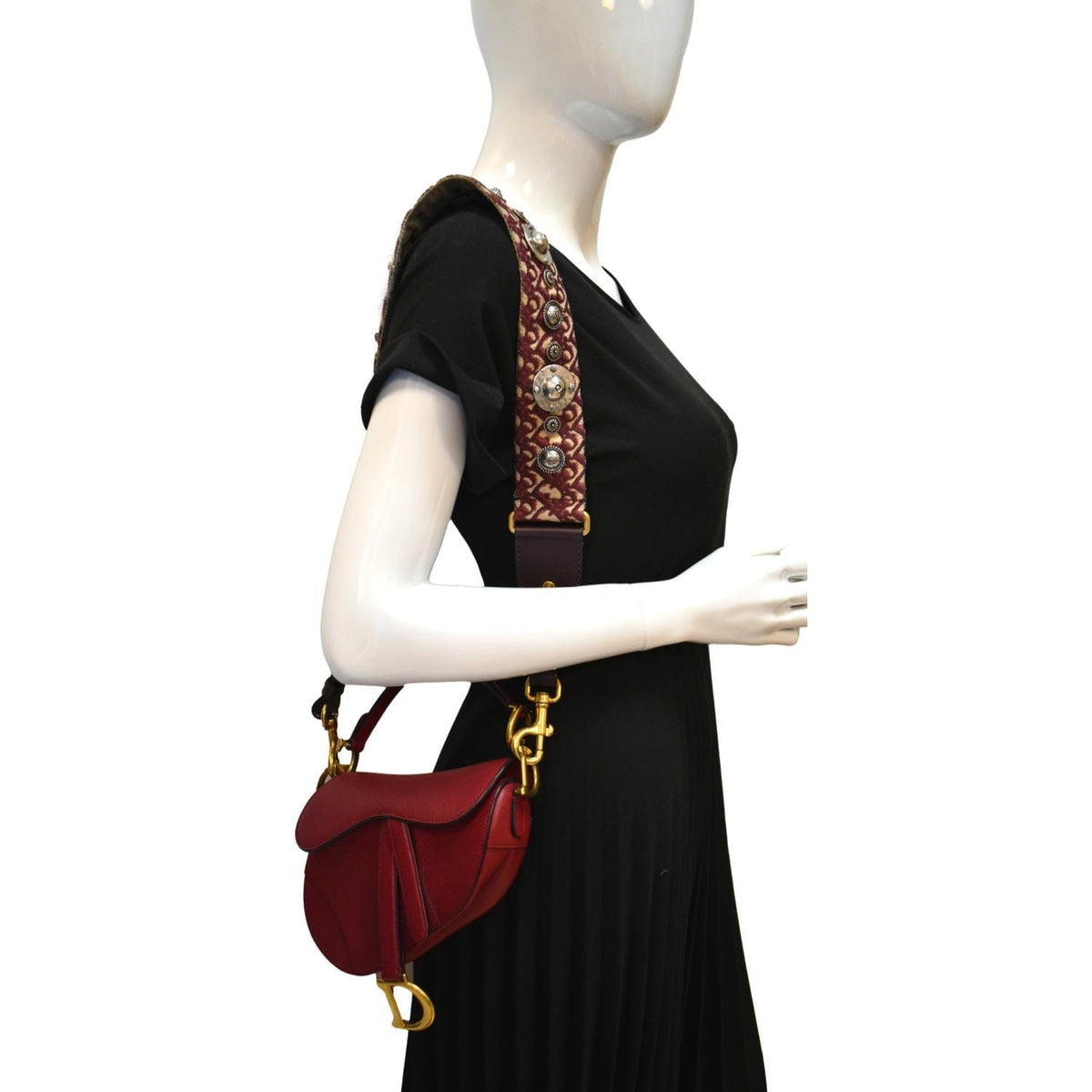 CHRISTIAN DIOR Saddle Oblique Jacquard Shoulder Bag Red Rovelle Bags