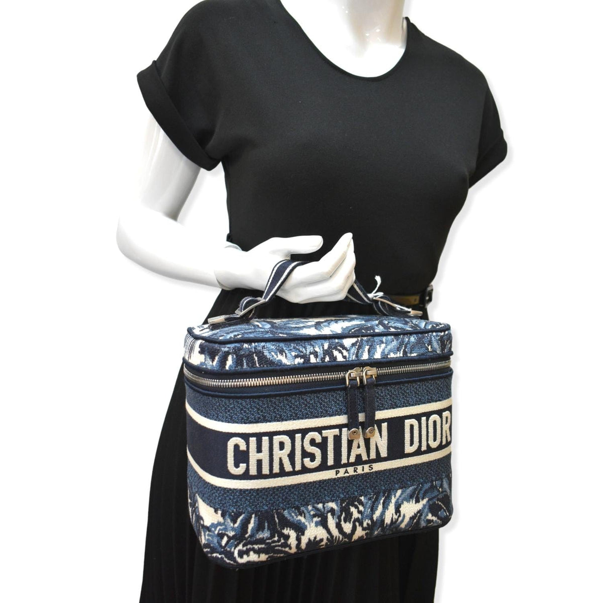 CHRISTIAN DIOR DiorTravel Oblique Embroidery Vanity Case Blue Rovelle Bags