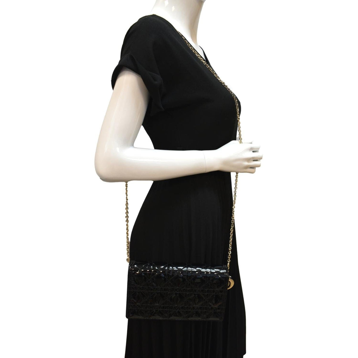CHRISTIAN DIOR The Lady Dior Leather Chain Pouch Bag Black Rovelle Bags