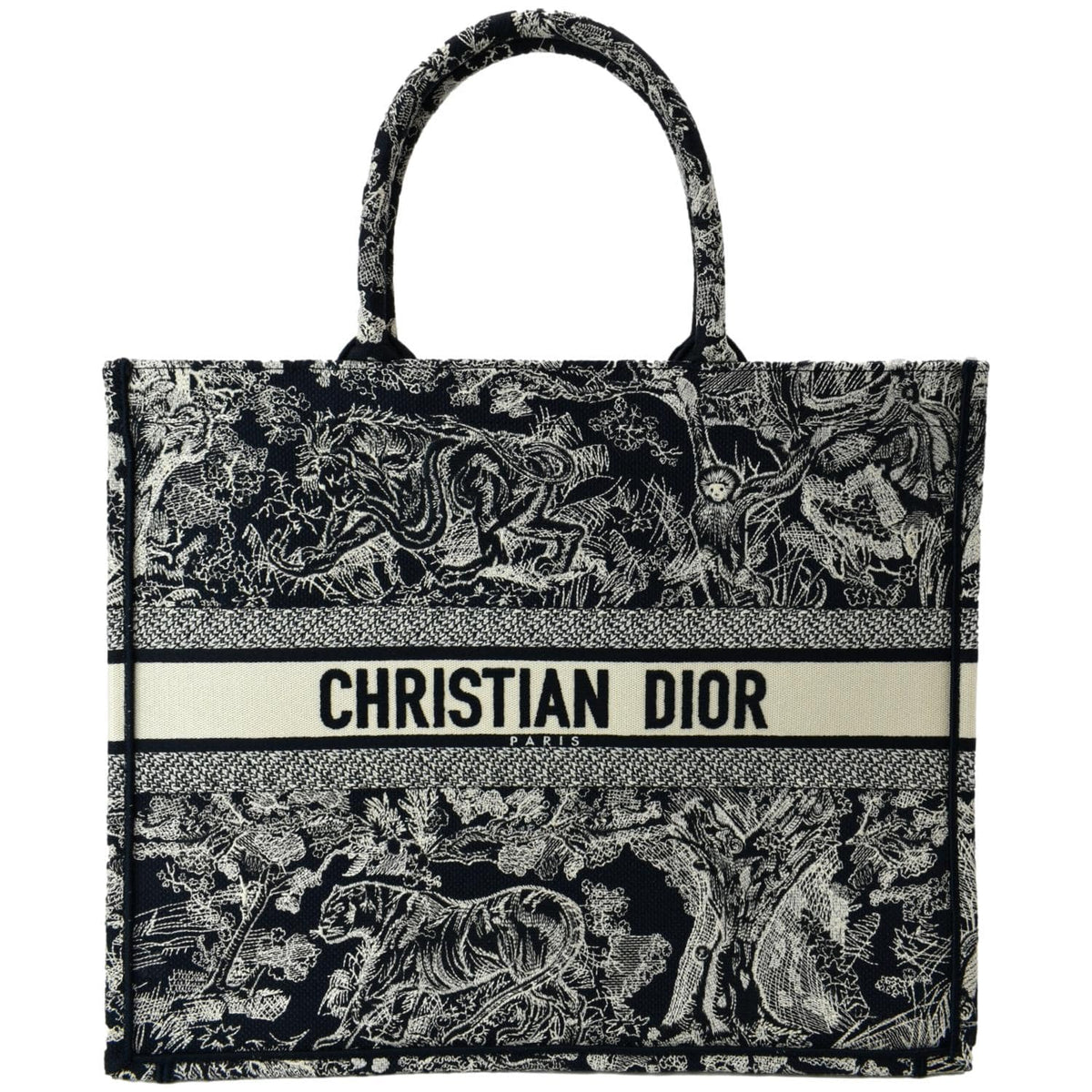 CHRISTIAN DIOR Book Medium Toile De Jouy Reverse Embroidery Tote Bag Blue Rovelle Bags