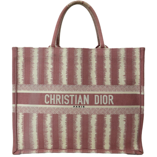 CHRISTIAN DIOR Book Stripe Embroidered Canvas Tote Bag Pink Rovelle Bags