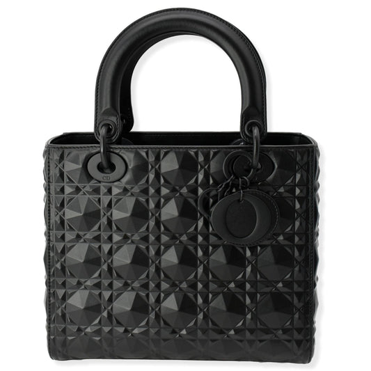 CHRISTIAN DIOR Medium Black Lady Dior Cannage Calfskin Shoulder Bag Black Rovelle Bags