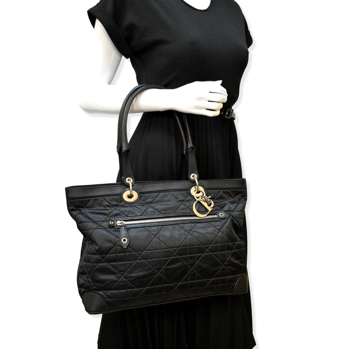 CHRISTIAN DIOR Quilted Satin Tote Bag Black Rovelle Bags