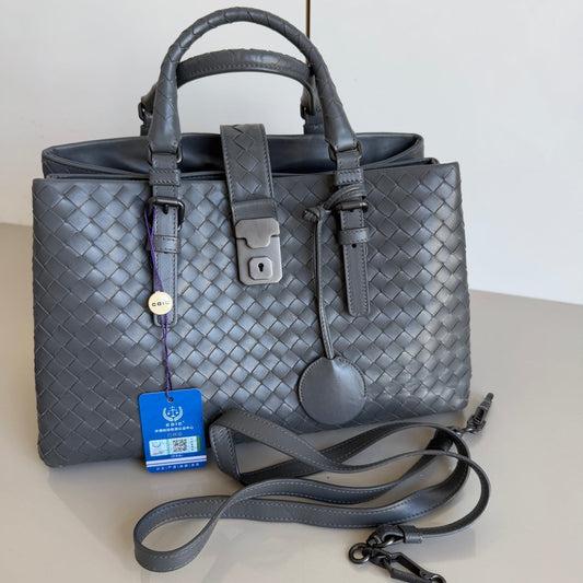 Bottega Veneta Roma Handbag Intrecciato Nappa Leather Grey Small 30cm