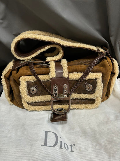 Dior Flight Medium Shoulder Bag Tan Brown Shearling Rovelle Bags