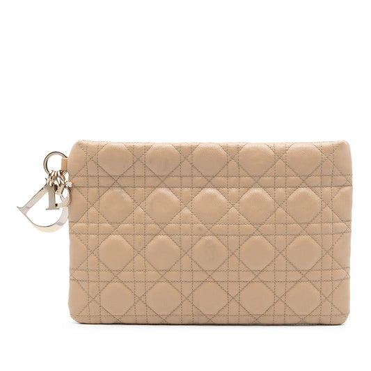 Beige Dior Coated Canvas Cannage Lady Dior Panarea Clutch Rovelle Bags