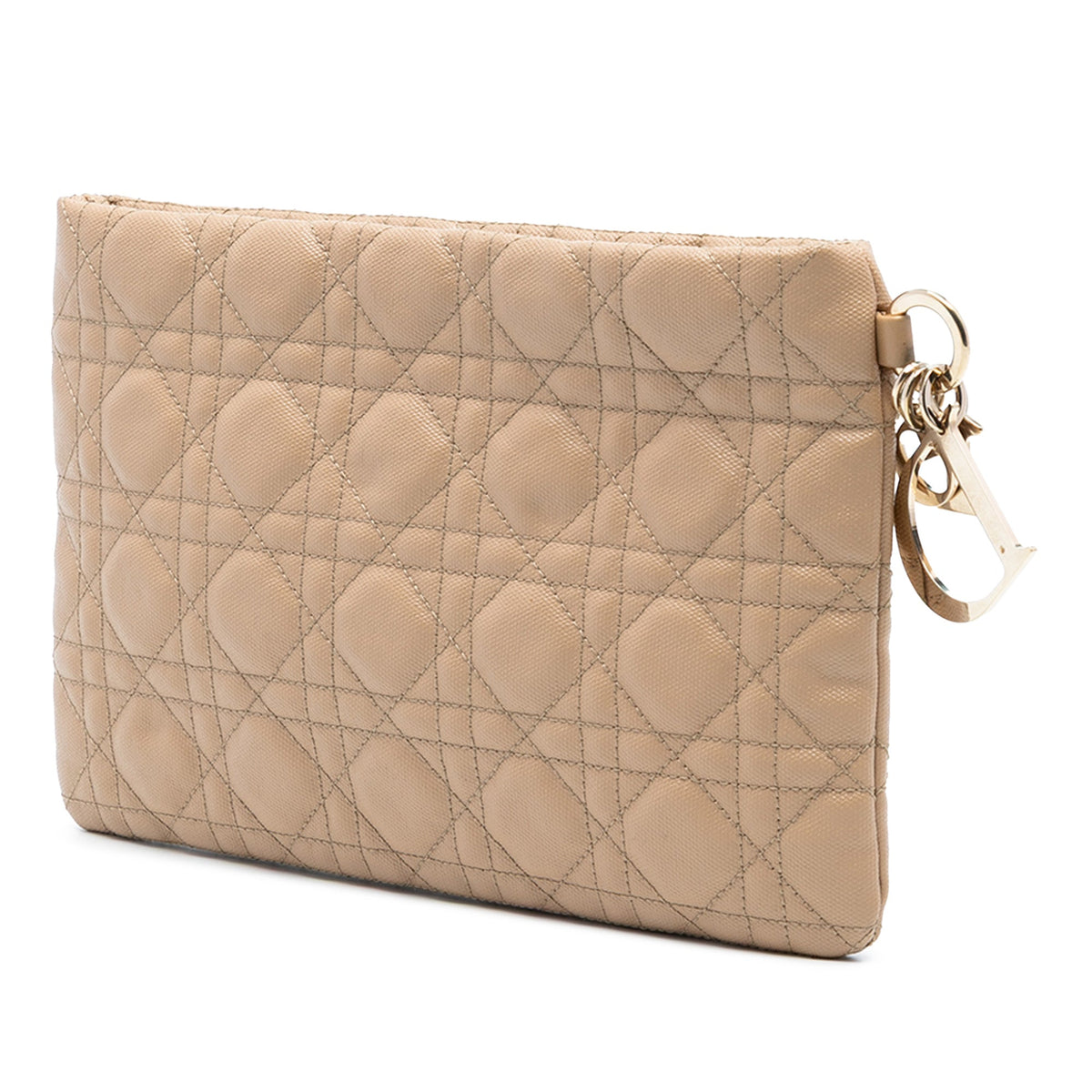 Beige Dior Coated Canvas Cannage Lady Dior Panarea Clutch Rovelle Bags