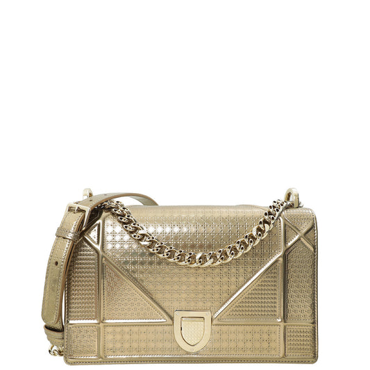 Christian Dior Metallic Champaign Micro Cannage Diorama Medium Shoulder Bag Rovelle Bags