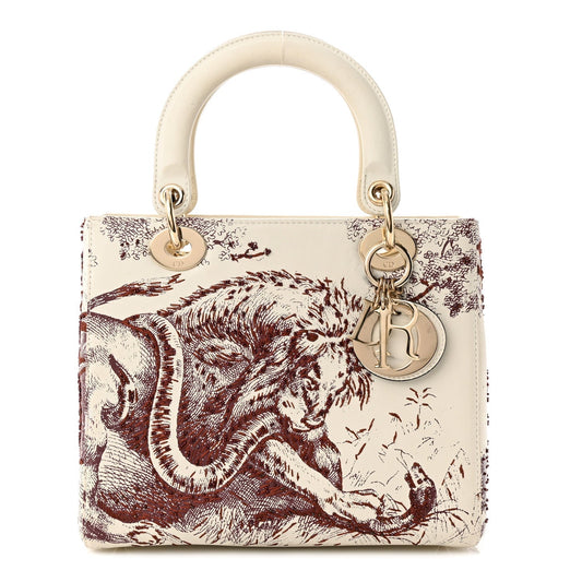 CHRISTIAN DIOR LADY DIOR CALFSKIN EMBROIDERED MEDIUM TOILE DE JOUY BAG Rovelle Bags