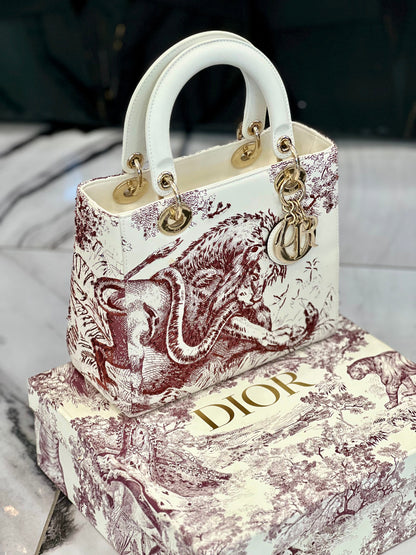 CHRISTIAN DIOR LADY DIOR CALFSKIN EMBROIDERED MEDIUM TOILE DE JOUY BAG Rovelle Bags