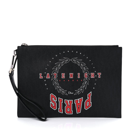 CHRISTIAN DIOR LATENIGHT PARIS CALFSKIN LEATHER CLUTCH WRISTLET Rovelle Bags