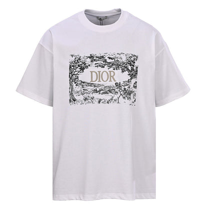 DIOR Short-Sleeve T-Shirt with Front Floral Puffy-Print Letter Logo