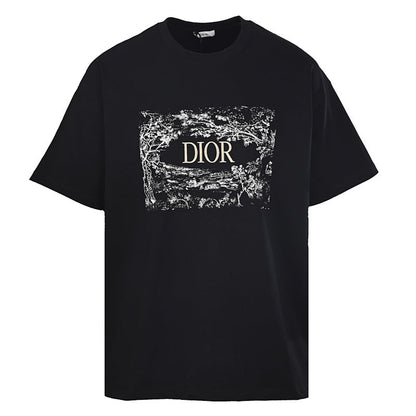 DIOR Short-Sleeve T-Shirt with Front Floral Puffy-Print Letter Logo