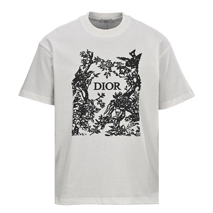 DIOR Floral and Bird Silhouette Print Short-Sleeve T-Shirt