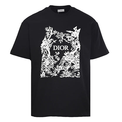 DIOR Floral and Bird Silhouette Print Short-Sleeve T-Shirt
