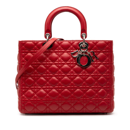 Red Dior Large Lambskin Cannage Lady Dior Satchel Rovelle Bags
