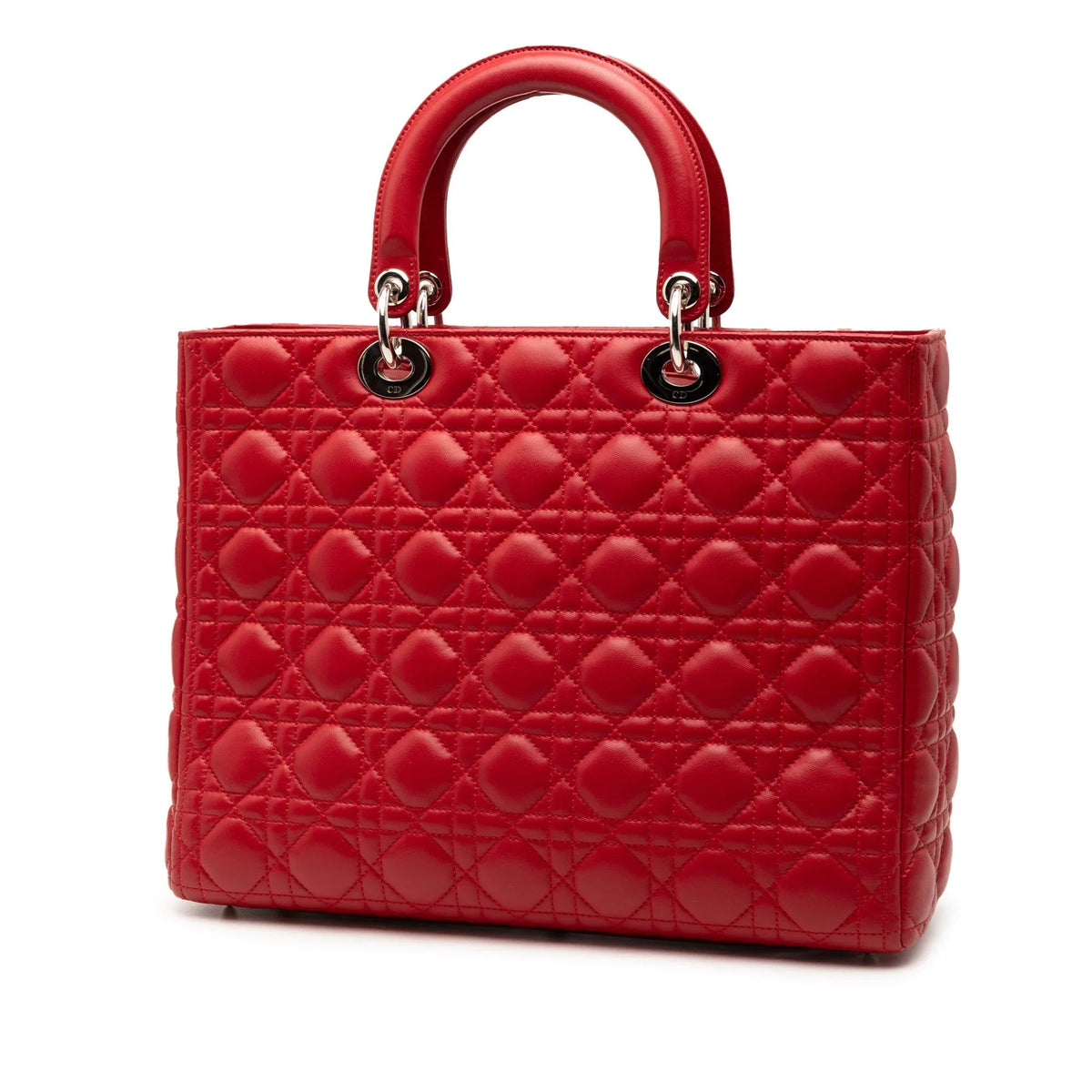 Red Dior Large Lambskin Cannage Lady Dior Satchel Rovelle Bags