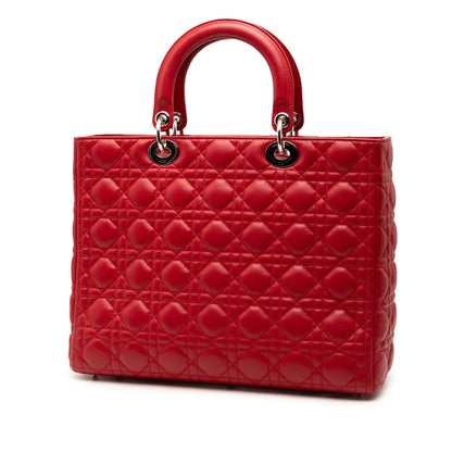 Red Dior Large Lambskin Cannage Lady Dior Satchel Rovelle Bags