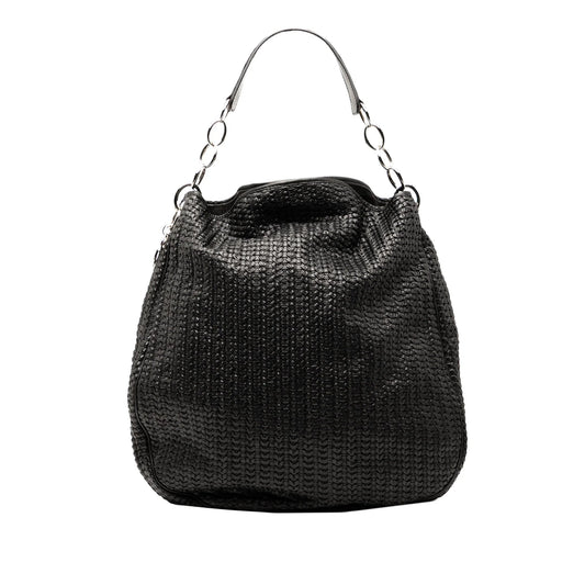 Black Dior Woven Lambskin Soft Lady Dior Hobo Rovelle Bags