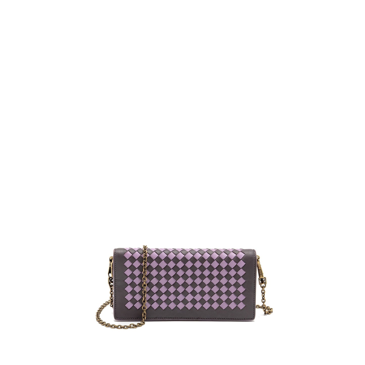 Bottega Veneta Intrecciato Wallet On Chain Leather Purple/Grey