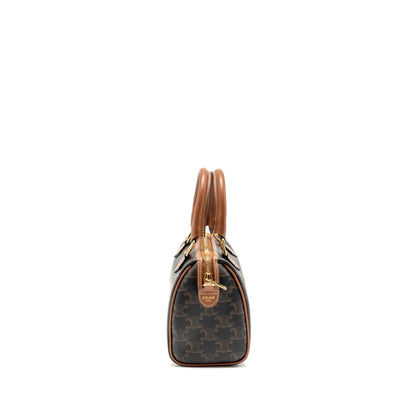Celine Small Boston Purse Triomphe Canvas/Calfskin Tan