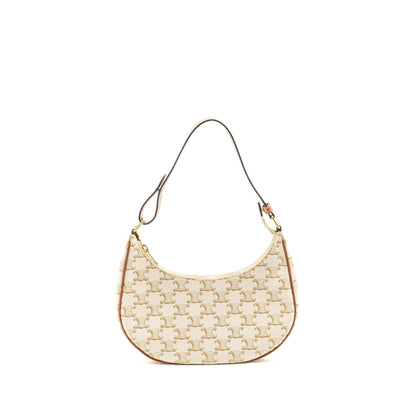 CELINE Purse Triomphe Canvas/Calfskin White/Brown