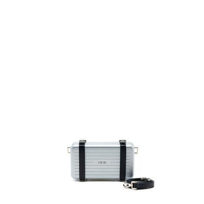 Dior X Rimowa clutch trunk Purse aluminium / calfskin silver / black Rovelle Bags
