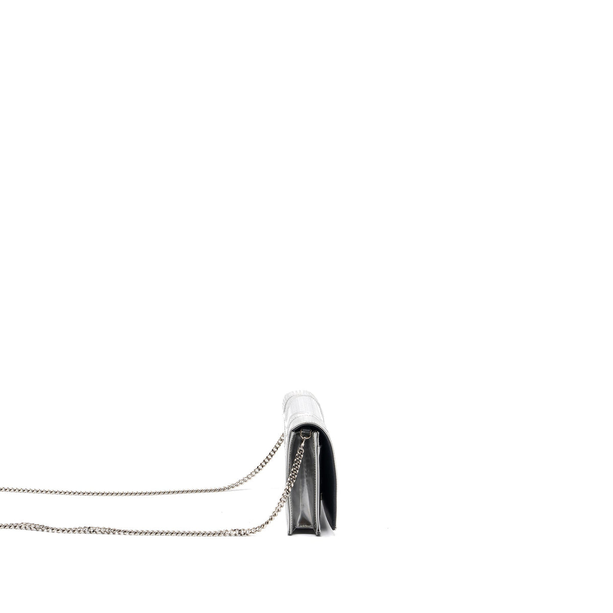 Dior Diorama Wallet On Chain Patent Metallic Silver Rovelle Bags
