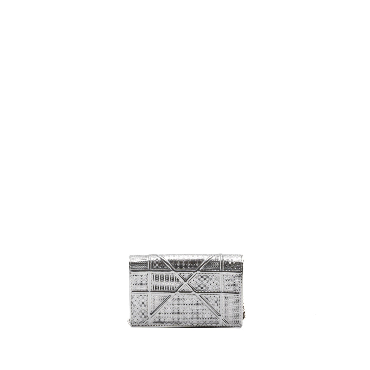 Dior Diorama Wallet On Chain Patent Metallic Silver Rovelle Bags