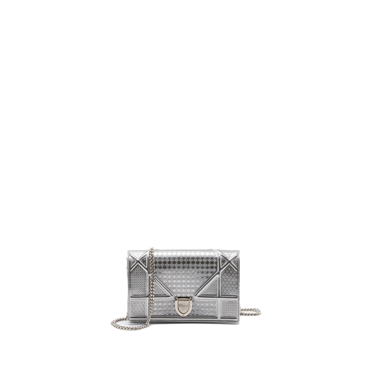 Dior Diorama Wallet On Chain Patent Metallic Silver Rovelle Bags