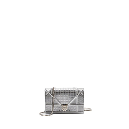 Dior Diorama Wallet On Chain Patent Metallic Silver Rovelle Bags