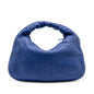 Bottega Veneta Intercciato Hobo Purse Lambskin Dark Blue