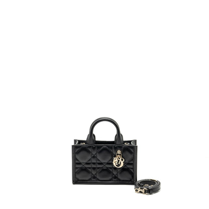 Dior Dioramour Mini Dior Book Tote Macrocannage Calfksin Black Rovelle Bags