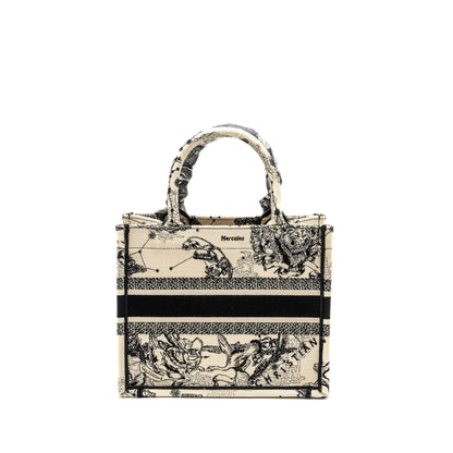 Dior SMALL Book Tote Latte/Black Toile De Jouy Zodiac Embroidery Rovelle Bags
